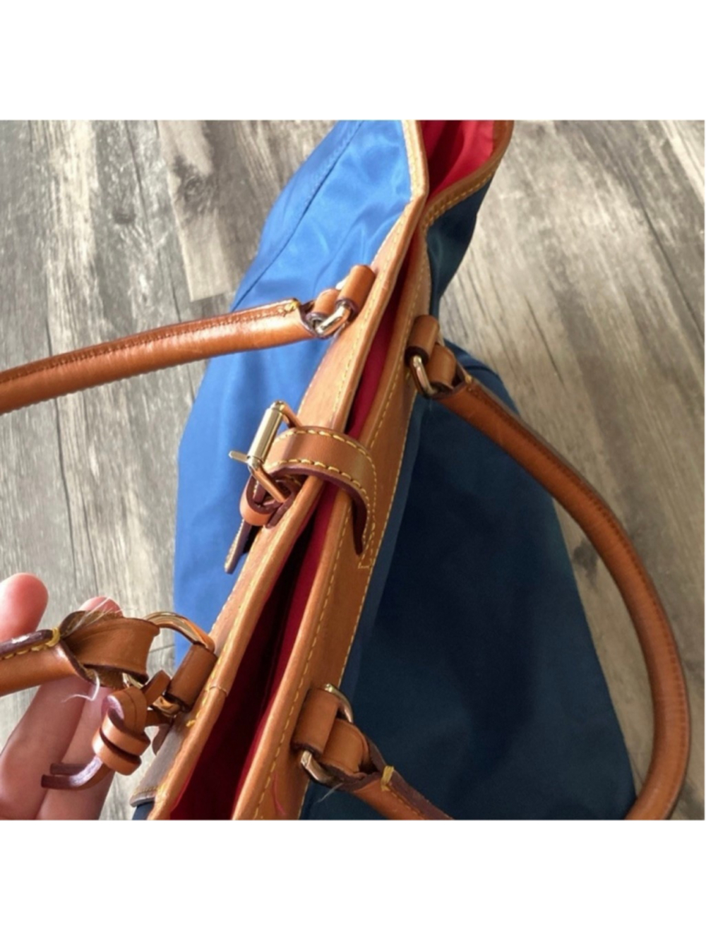 Dooney & Bourke Nylon Tote Bag Blue Brown Leather Trim Large Shoulder Bag - Picture 9 of 16